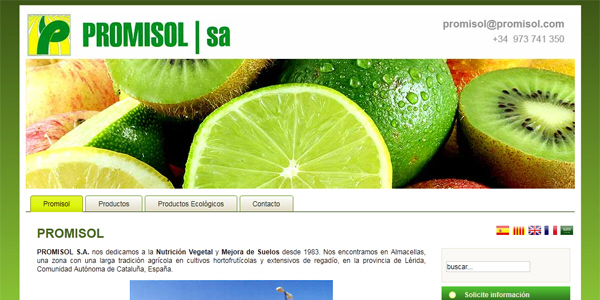 Promisol: Portfolio of works of design, creation and programming of web pages for companies of the agricultural sector