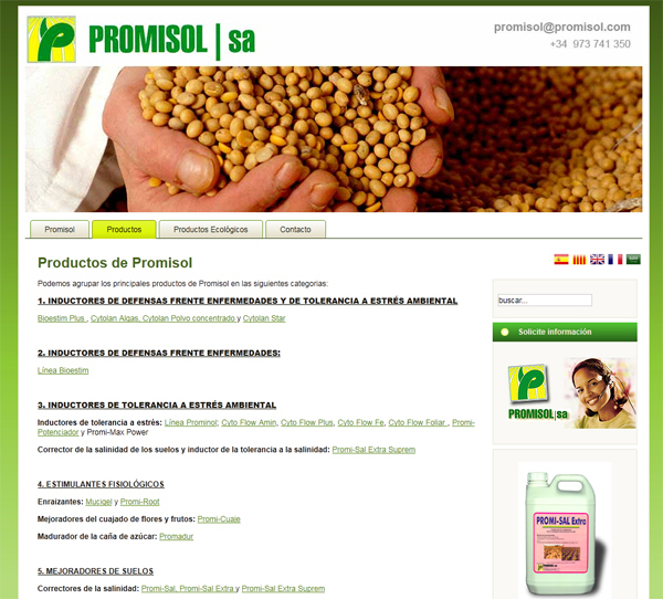 Portfolio of works of design, creation and programming of web pages for small businesses and SMEs, specialized in selling products for agriculture and livestock - PROMISOL