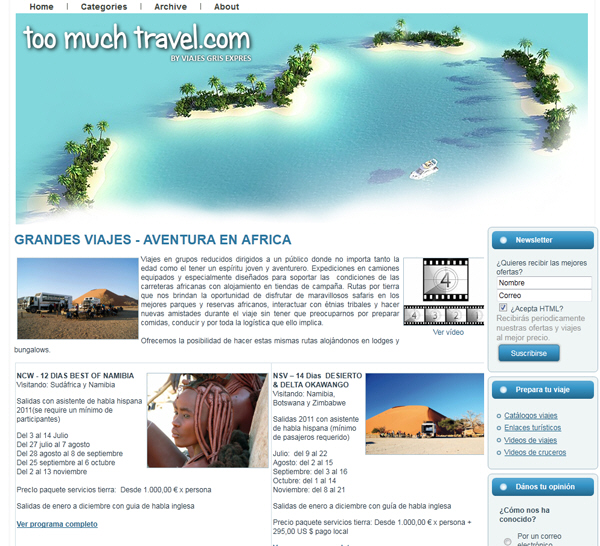 Portfolio of works of design, creation and programming of web pages for specialized travel agencies - Too Much Travel