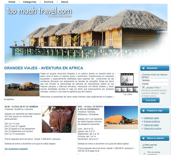 Portfolio of works of design, creation and programming of web pages for travel agencies