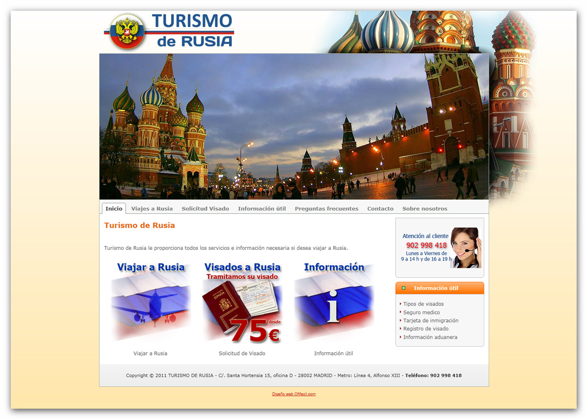 Portfolio of works of design, creation and programming of web pages for company specialized in group trips to Russia