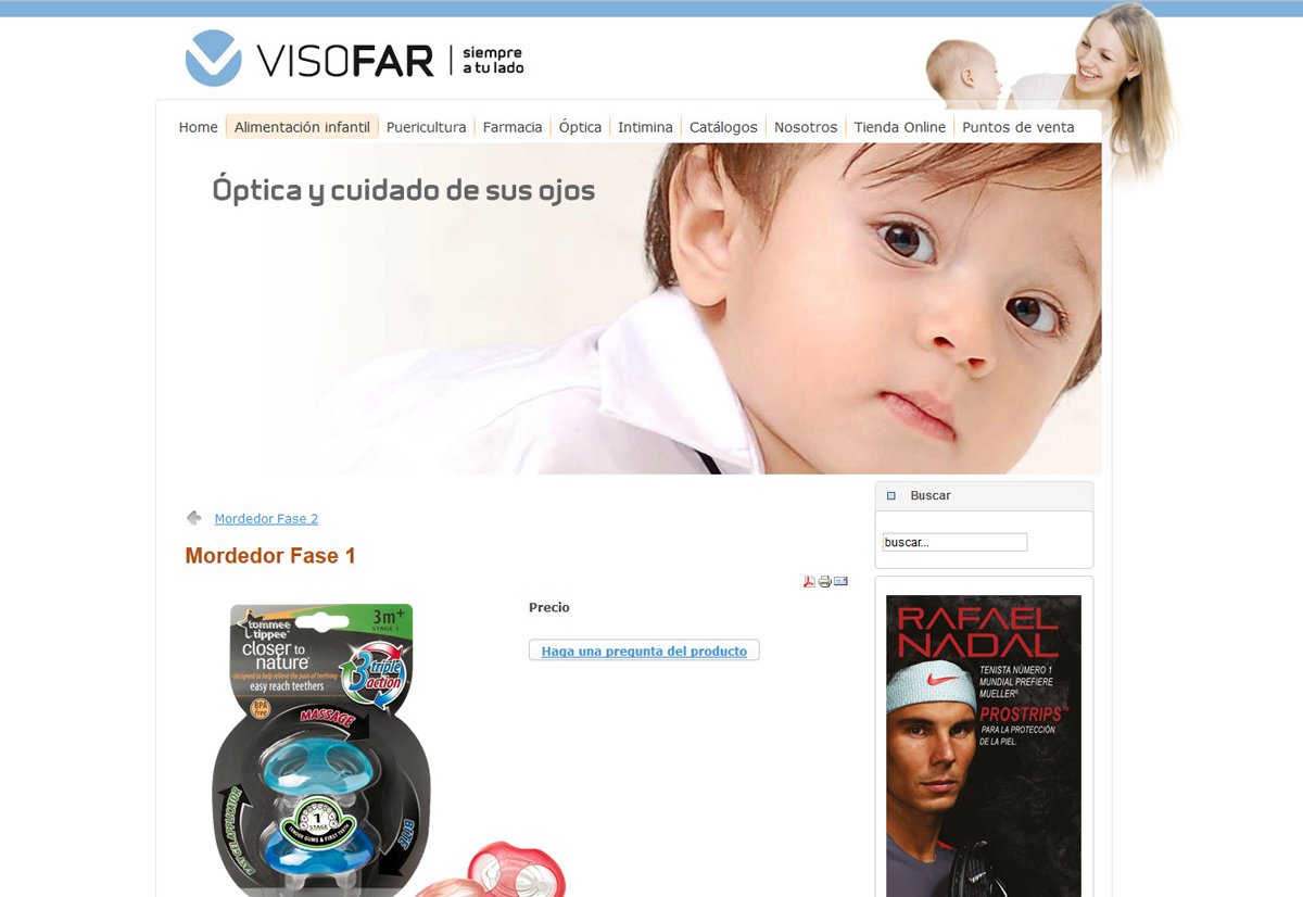 Trabajos diseño de página web  gestor de contenidos Joomla y tienda online Virtuemart para empresa importadora de productos para la alimentación y el cuidado del bebé, puericultura y optica