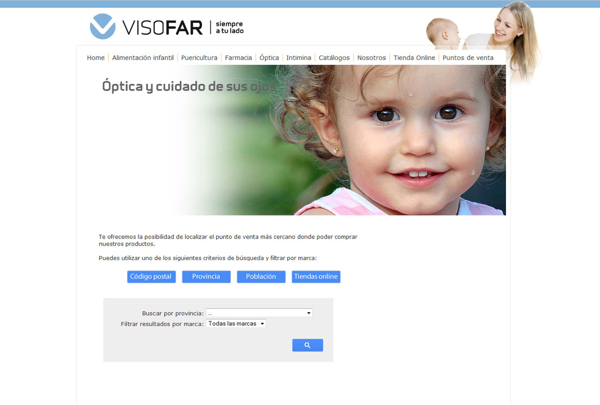 Trabajos diseño de página web  gestor de contenidos Joomla y tienda online Virtuemart para empresa importadora de productos para la alimentación y el cuidado del bebé, puericultura y optica