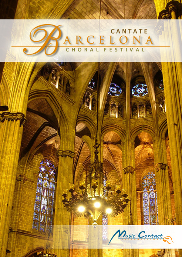 Diseño gráfico de diseño de portada catálogo Cantate Barcelona para la agencia de viajes Music Contact International