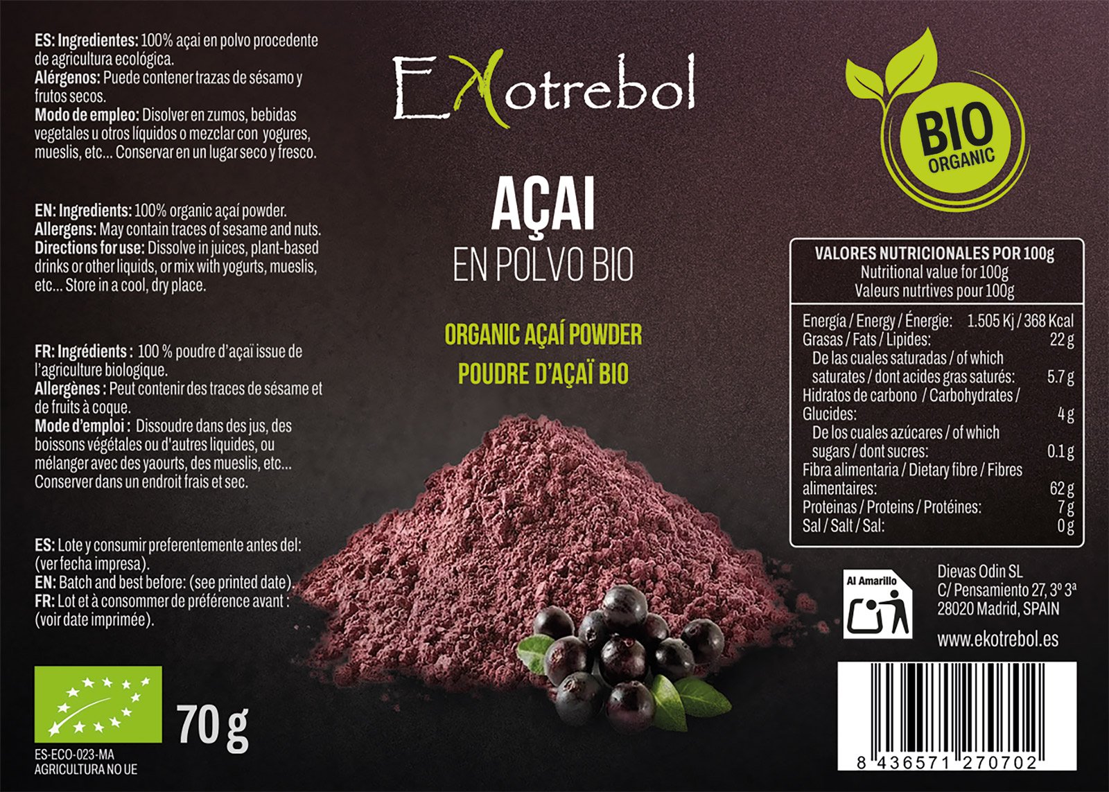 Diseño de doypacks ecológicos para productos bio de alimentación para Ekotrebol