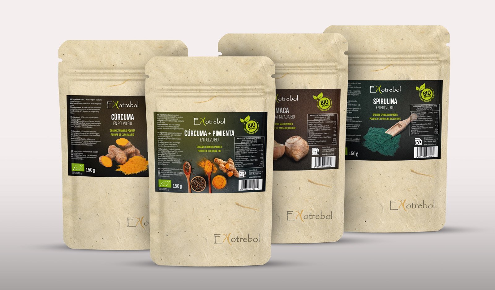 Diseño de doypacks ecológicos para productos bio de alimentación para Ekotrebol