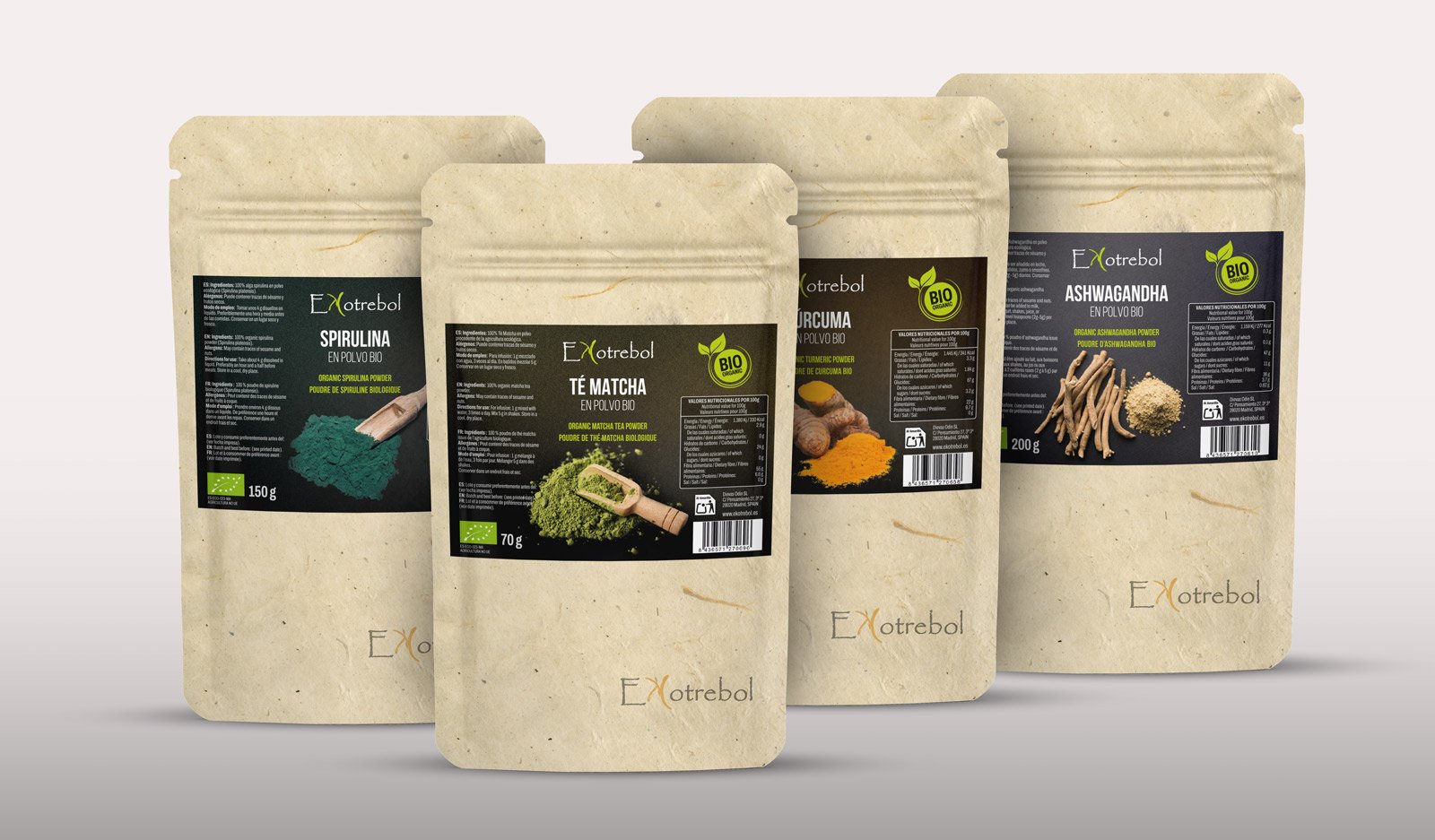 Diseño de doypacks ecológicos para productos bio de alimentación para Ekotrebol